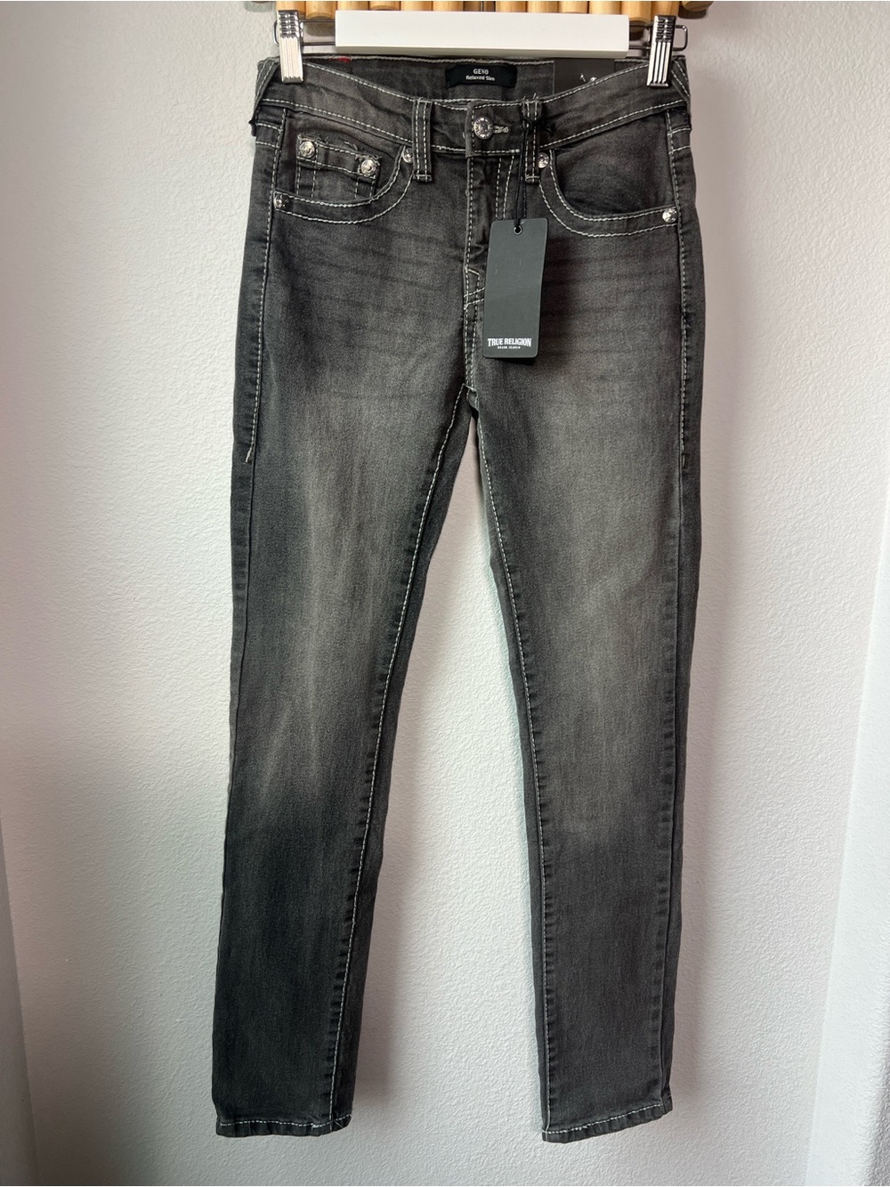 True Religion Kids Geno Jeans Size 12 Youth Faded Black Gray Wash NWT
